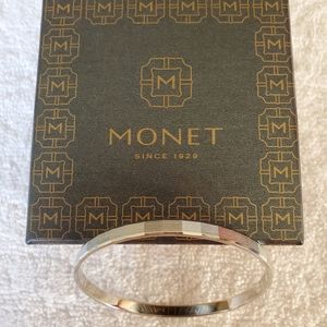 VINTAGE MONET Etched Silver Tone Bangle Bracelet